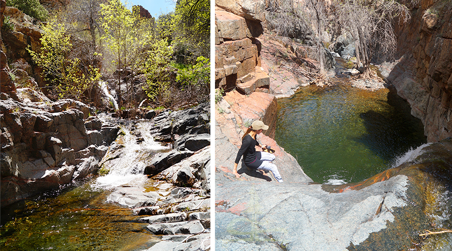 pools and waterfalls between the canyon walls