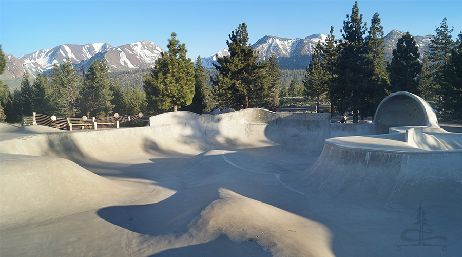 large main bowl area at mammoth lakes skatepark in california