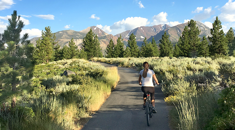 biking along the bike path with great views of the sierras