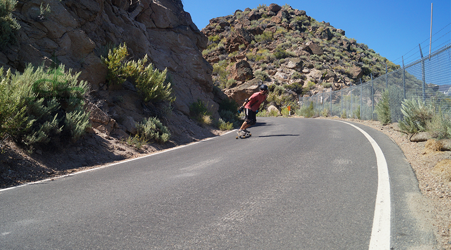 narrow section of owens gorge road longboarding run near crowley lake dam