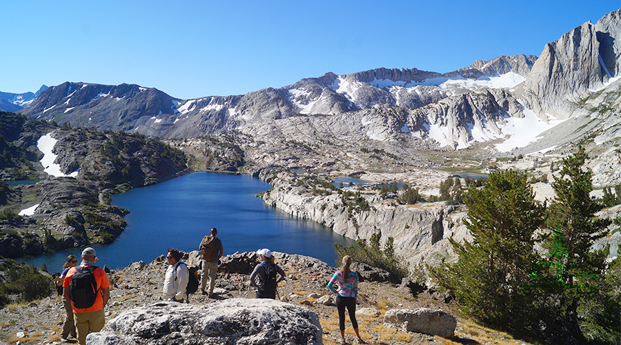 taking in the views of twenty lakes basin down below