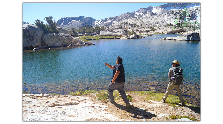 skipping rocks across the high elevation lake