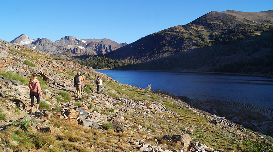 the first lake on twenty lakes basin trail