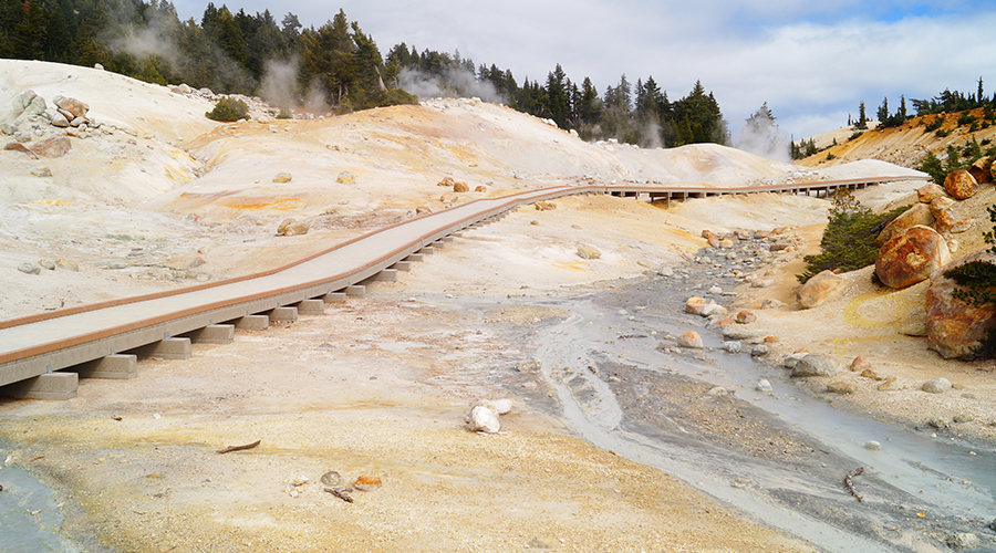 boardwalk through volcanism on bumpass trail