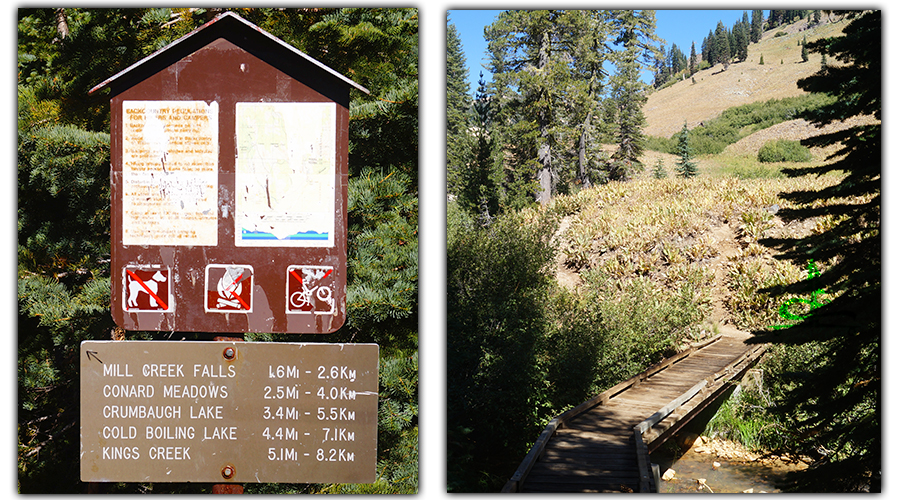 mill creek falls trail sign and initial bridge