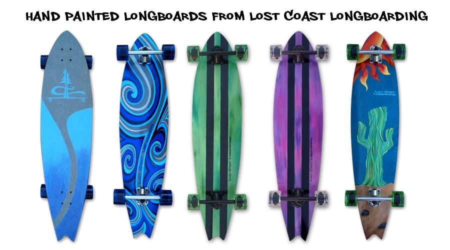hand painted fishtail longboards from lost coast longboarding