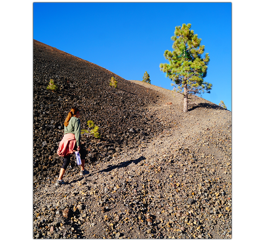 the trail to the top of cinder cone getting steeper