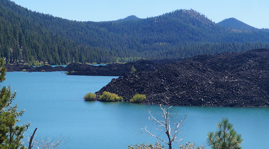 where the lava beds meet the water at butte lake