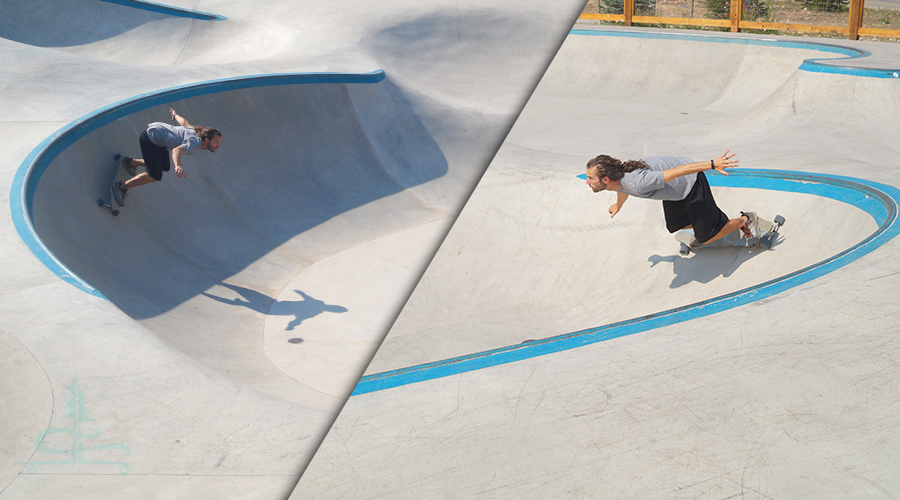 longboarding the banked turns at the Frisco Skatepark