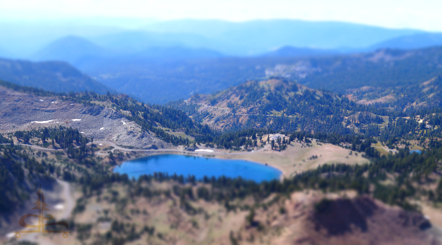 views of lakes below while hiking lassen peak trail