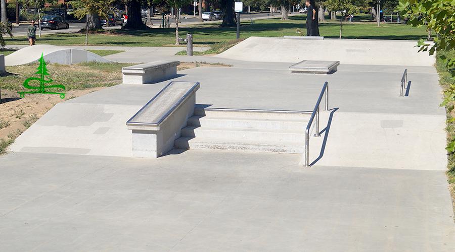 stairs, ramps, rails and boxes at the McClatchy Skatepark