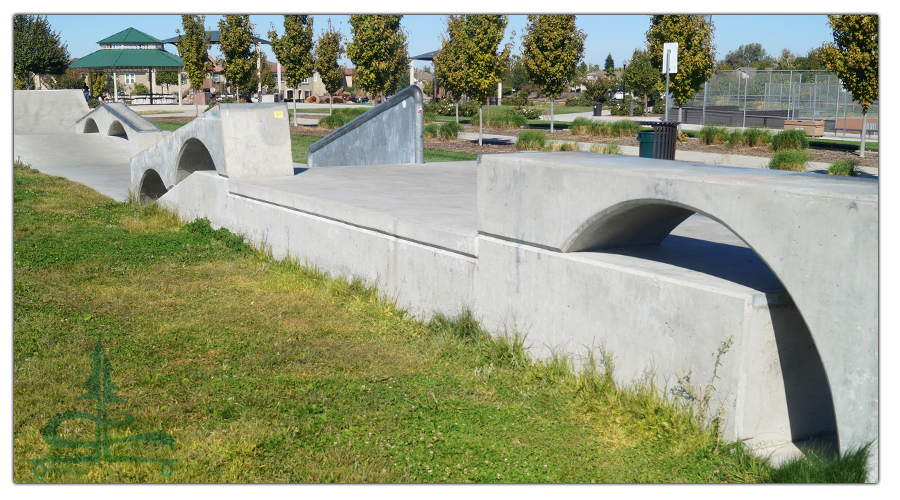 obstacles in the street section of the wild rose skatepark