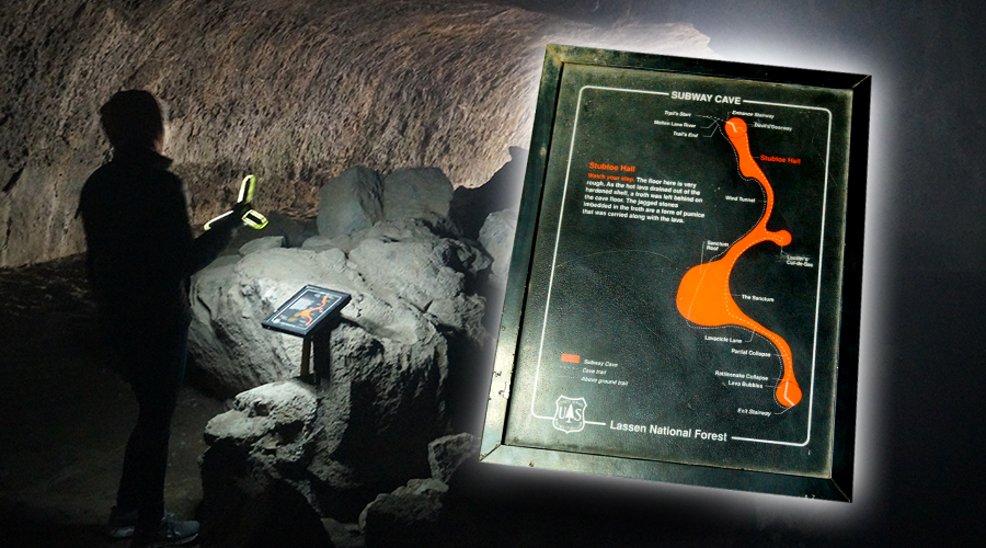 information signs and map throughout the lava tube