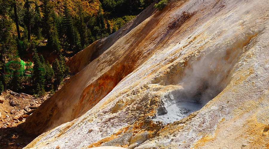 steaming bubbling mud pot at sulphur works in lassen national park