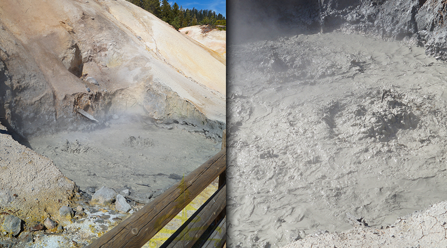 bubbling mud pot at the sulphur works turnoff in lassen national park