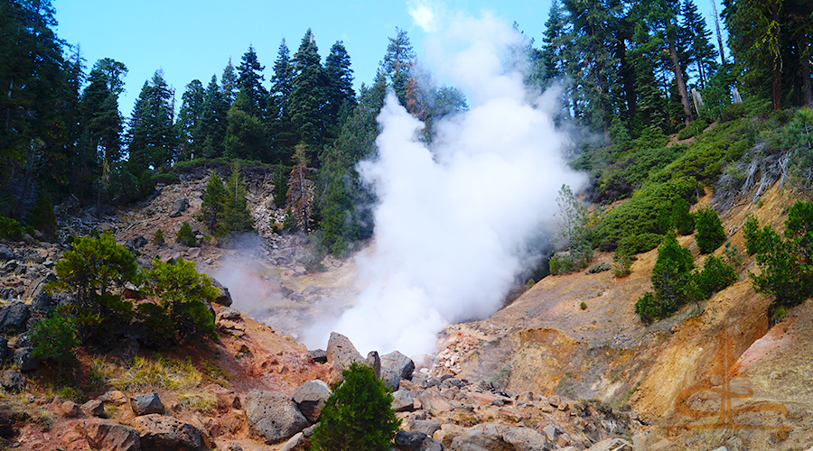 steam from terminal geyser feature in lassen national park