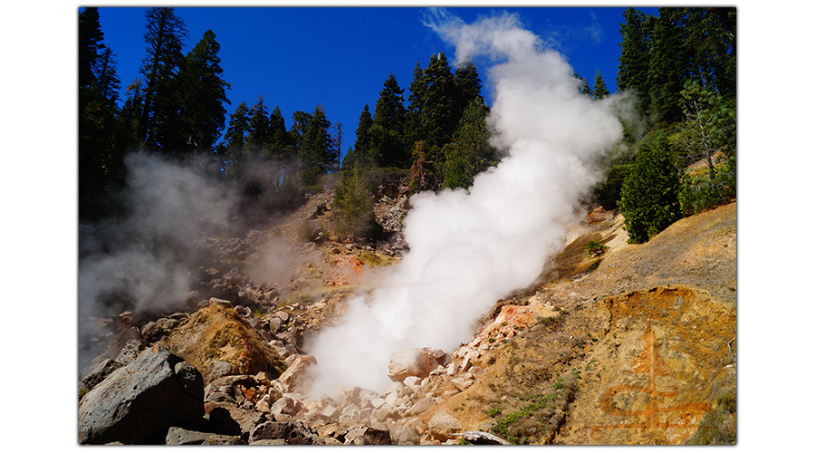 billowing steam of terminal geyser on warner valley trail