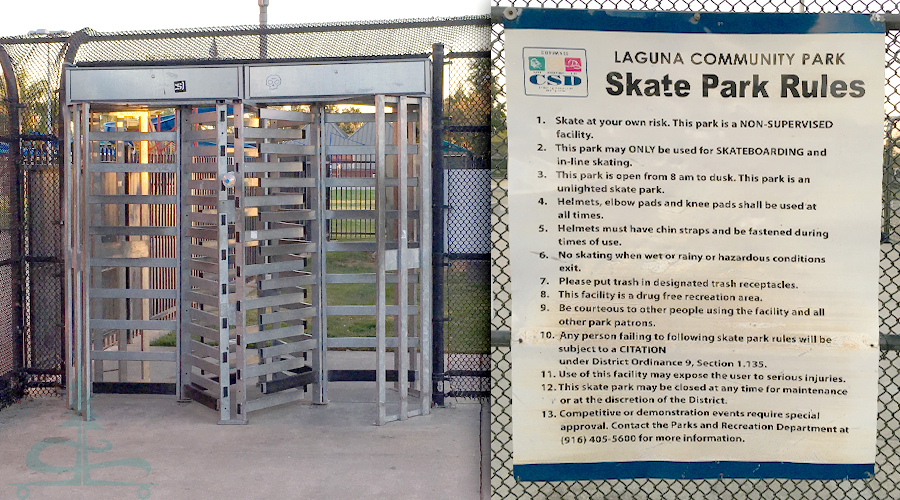 entrance to the skatepark at laguna community park