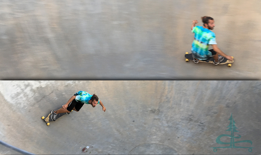 using banked turns while longboarding in a skatepark