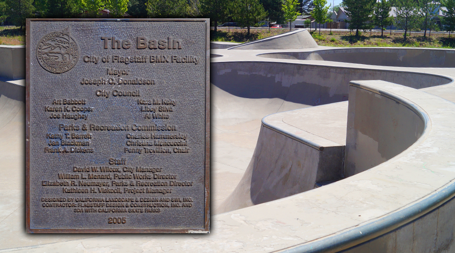 plaque for the basin bmx facility in flagstaff