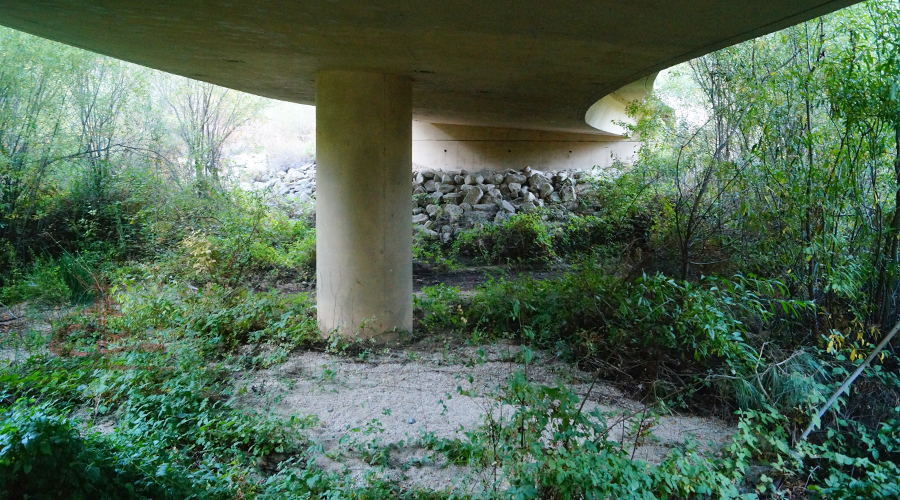 under the bridge on bench trail