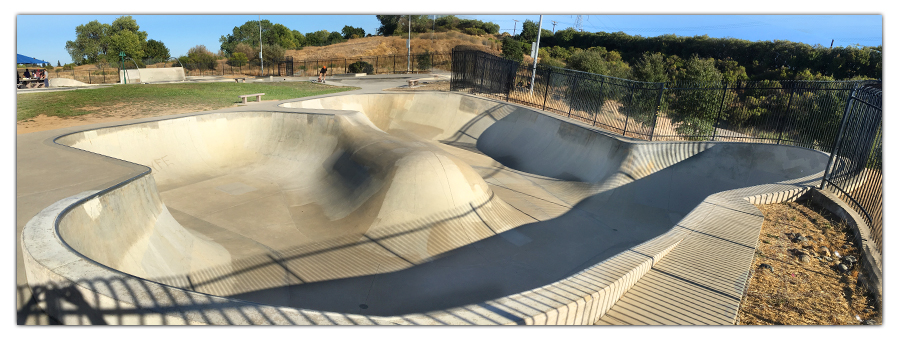 view overlooking the large bowl at granite skatepark