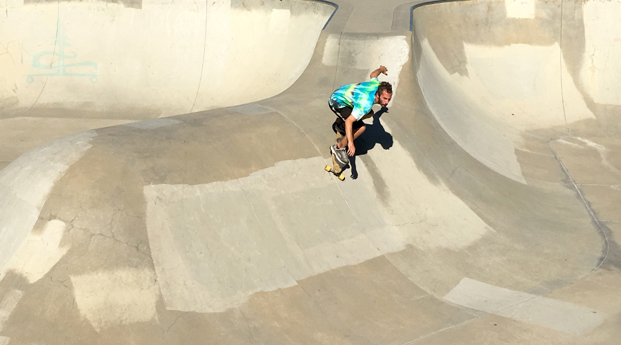 rolling in to the largest bowl at granite skatepark