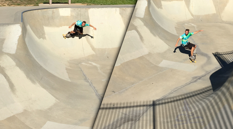 using a pumping longboard in the skatepark