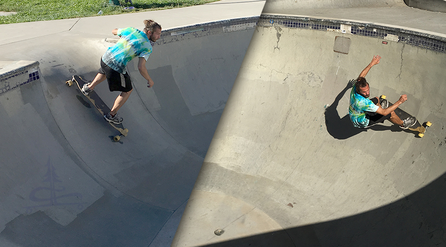 cruising the bean shaped bowl on a longboard