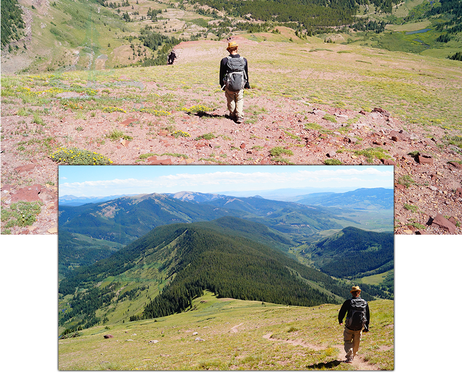 heading down the steep trail from teocalli peak