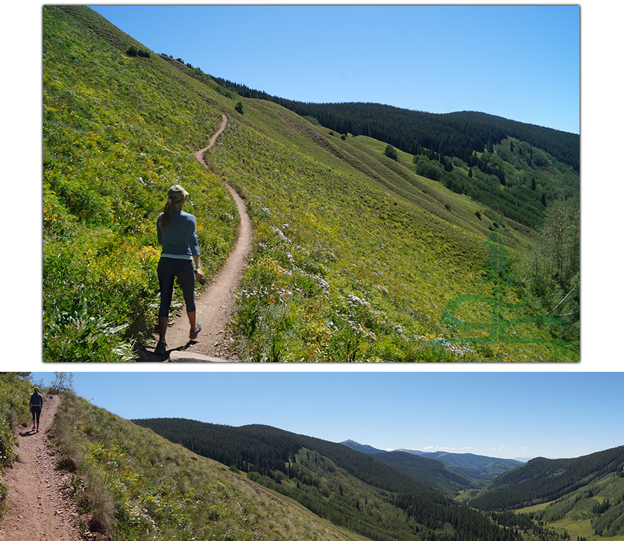 hiking teocalli peak trail as it ascends along the mountainside