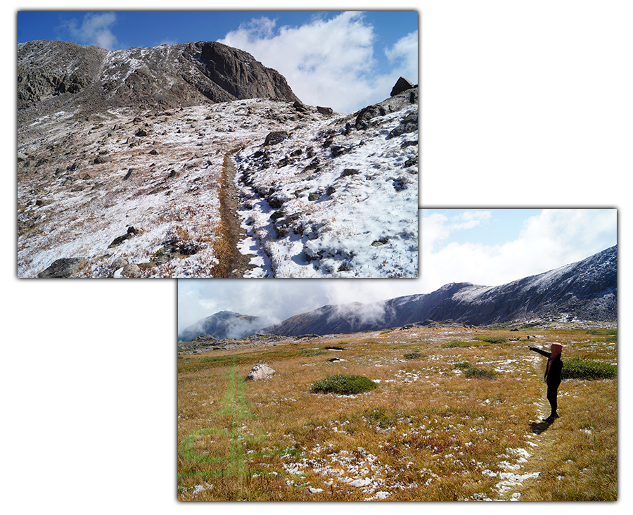 hiking up the pass and then down the other side