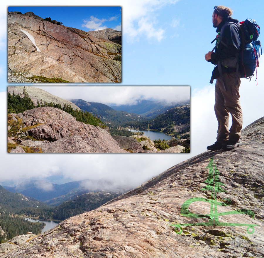 pink rocks and a view of lake constantine while backpacking fall creek trail