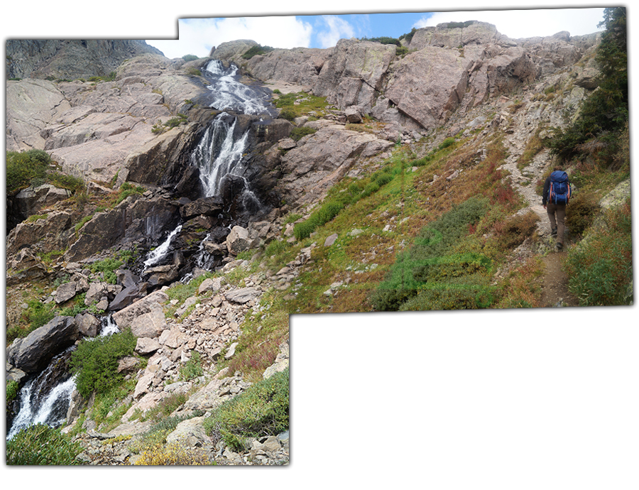 steep hike near a beautiful waterfall on the way to tuhare lakes