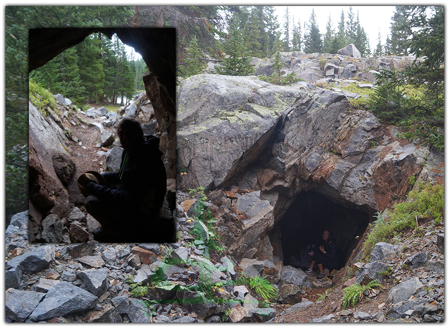 avoiding the rain in a shallow mine entrance