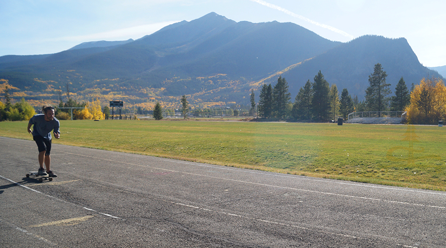 passing the middle school while longboaring dillon reservoir rec path