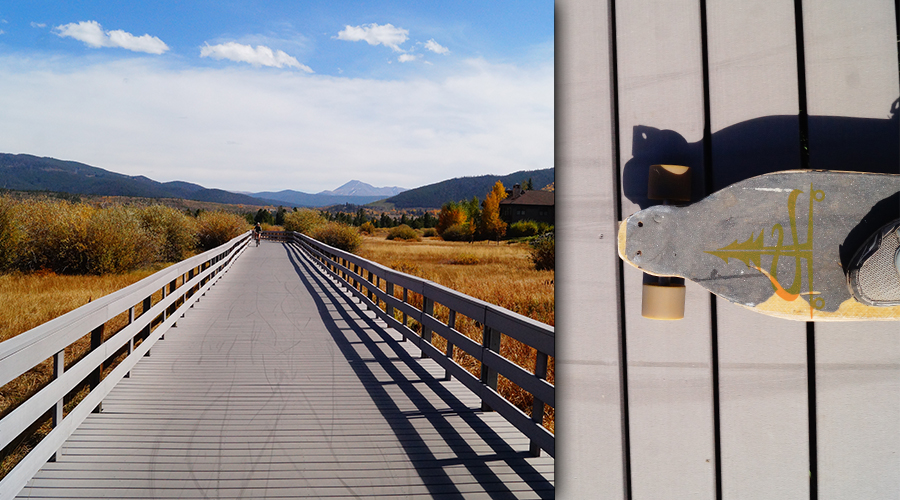 crossing the bridge while longboarding dillon reservoir rec path