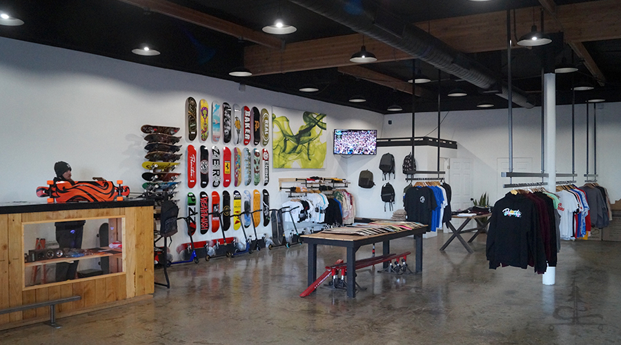open layout of premium board supply skate shop