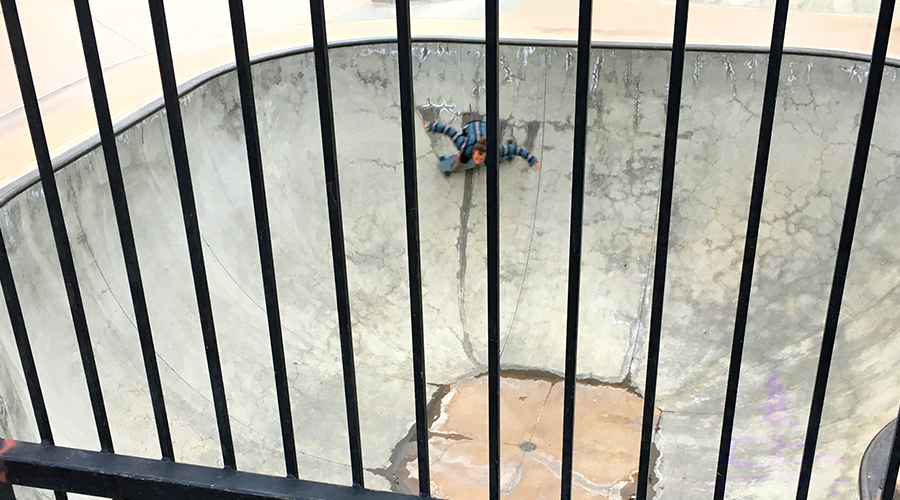 looking down into the large bowl from the bridge