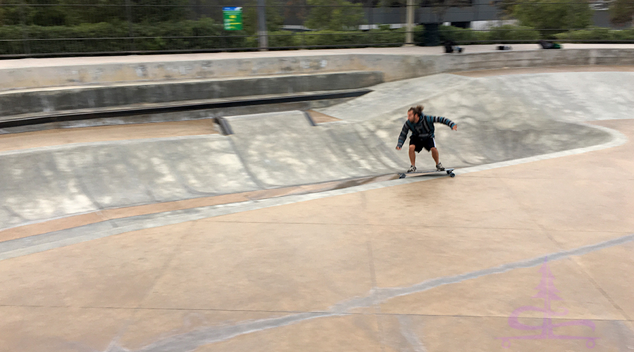 cruising in the santa clarita skatepark on a longboard