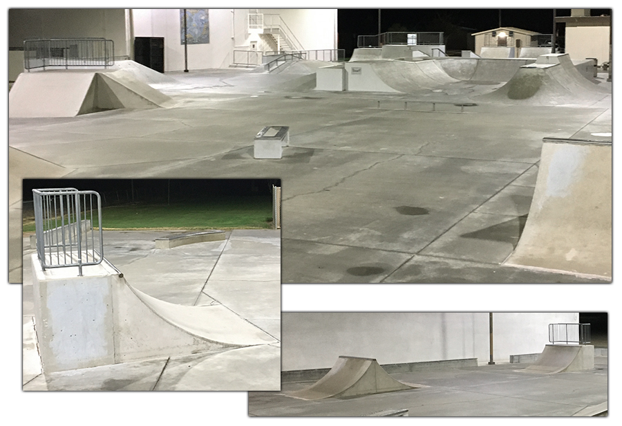smooth cement and numerous obstacles at luckie skatepark