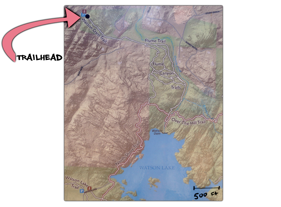 map of hike from flume and watson dam trailhead