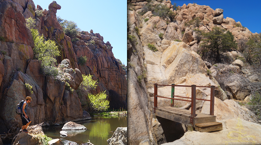 water and a bridge on flume canyon trail