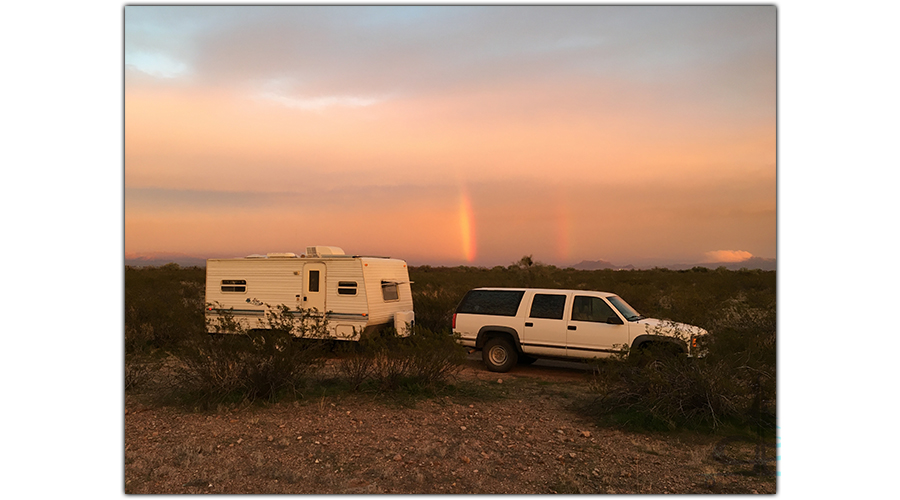 double rainbow while camping at ironwood forest national monument