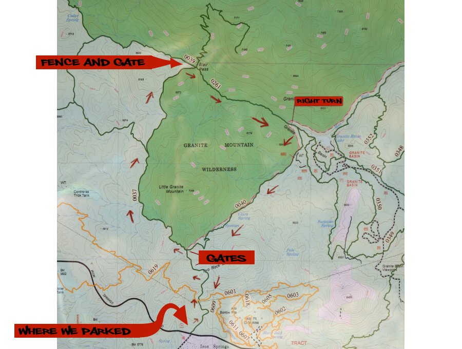 map of hiking little granite mountain loop