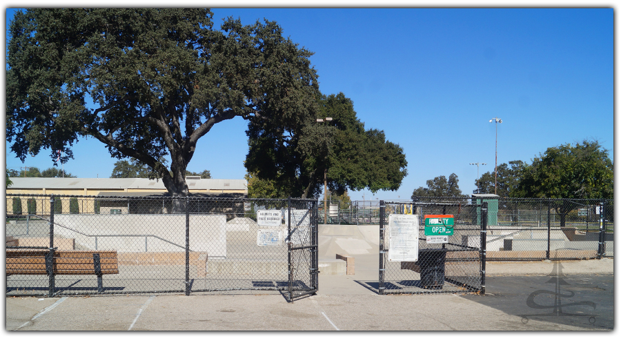 gate at the entrance to pioneer skatepark in paso robles