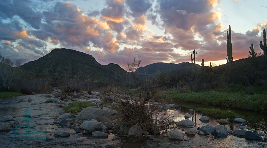 beautiful sunset and desert skyline at sycamore creek