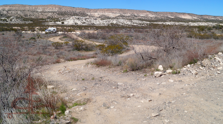 our camp spot with truck and trailer