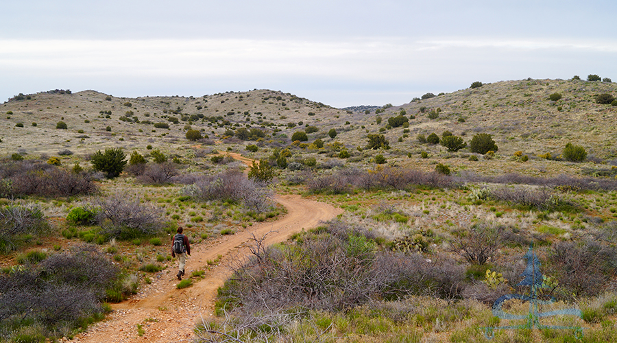 hiking on the dirt roads while camping near mayer