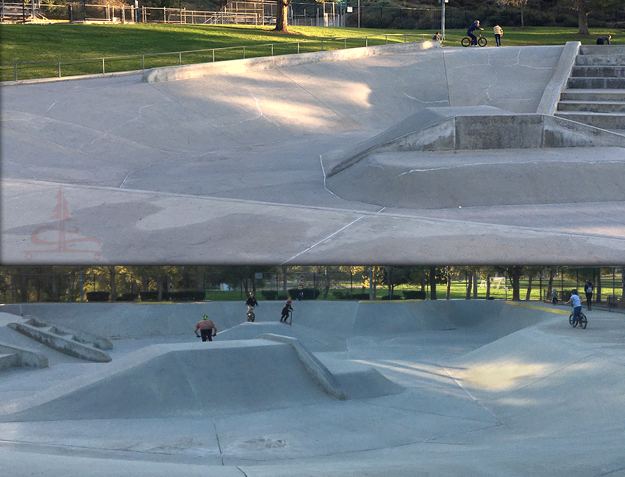 obstacles and layout of the main bowl in temecula skatepark